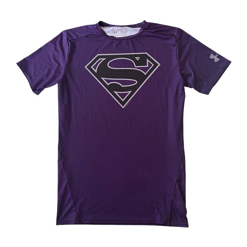 Under Armour Men's Size XL Superman Compression Shirt Purple Black Logo Rare